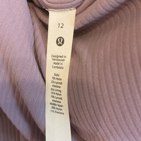 LULULEMON NWT Ribbed Nulu Asymmetrical Yoga Tank Top | Purple Ash | Size 12 - Picture 4 of 5